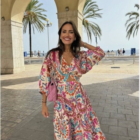 ZARA PRINTED DRESS WITH KNOT SIZE XS NWT - Picture 5 of 12